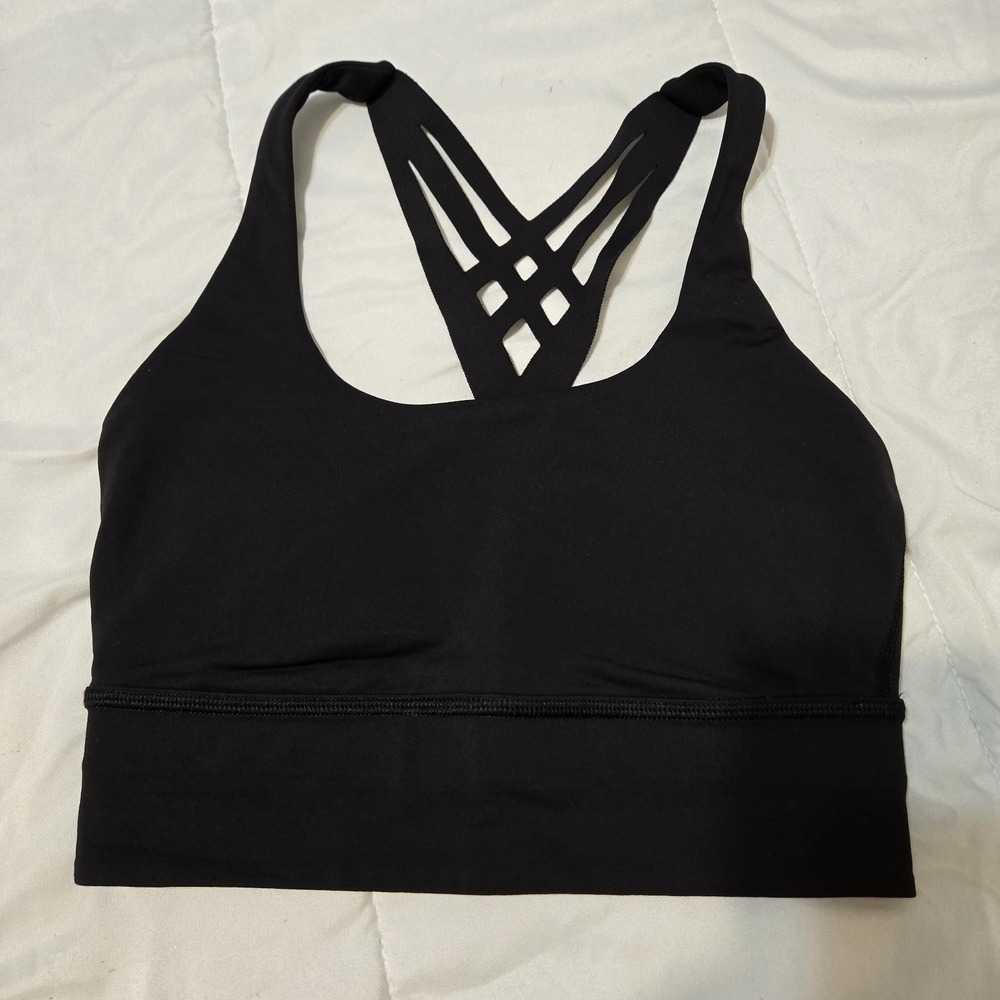 Lululemon Deep Coal Black Criss Cross Back Sports Bra Breathable With Pads Sz 4